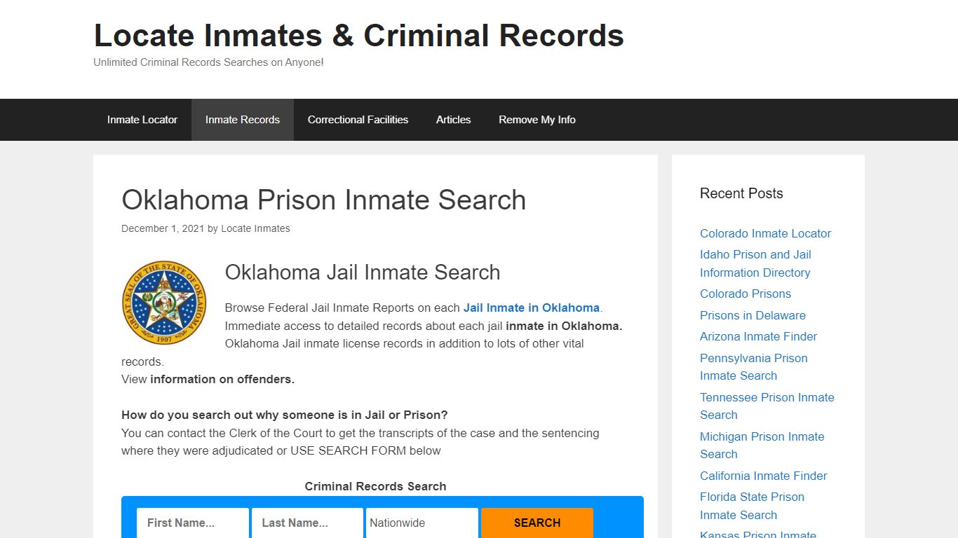 Oklahoma Prison Inmate Search – Locate Inmates & Criminal ...